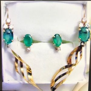 14k Carla Natural Emeralds and Diamond Earrings